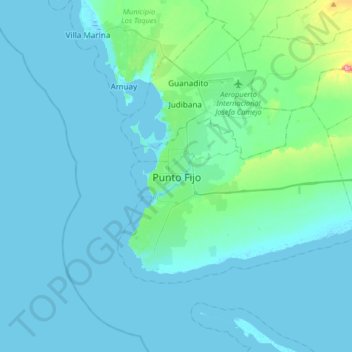 Carte topographique Punto Fijo, altitude, relief
