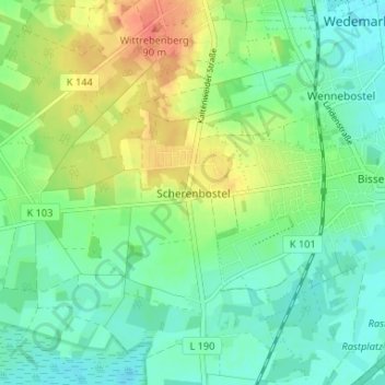 Carte topographique Scherenbostel, altitude, relief
