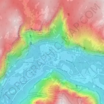 Carte topographique Yosemite Village, altitude, relief
