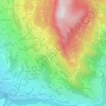 Carte topographique Sous Lachat, altitude, relief