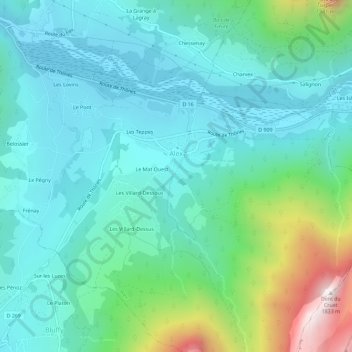 Carte topographique Les Devins, altitude, relief