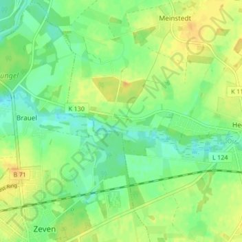 Carte topographique Offensen, altitude, relief