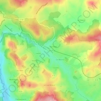 Carte topographique Grandry, altitude, relief