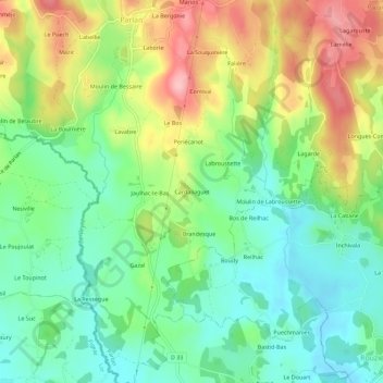 Carte topographique Cardaliaguet, altitude, relief