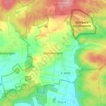 Carte topographique Demmingen, altitude, relief
