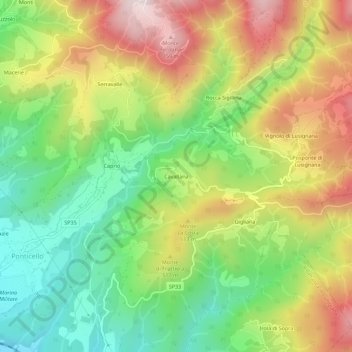 Carte topographique Cavallana, altitude, relief