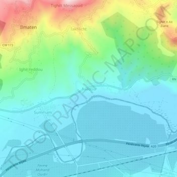 Carte topographique Avadou, altitude, relief