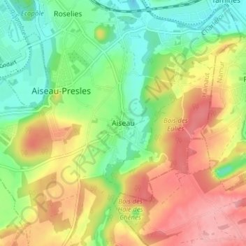 Carte topographique Aiseau, altitude, relief