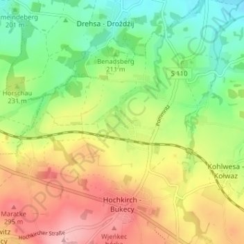 Carte topographique Pommritz, altitude, relief