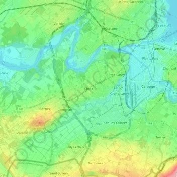 Carte topographique Onex, altitude, relief