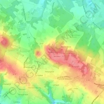 Carte topographique Narquières, altitude, relief