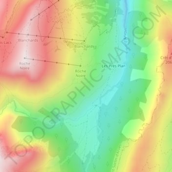 Carte topographique Les Boemes, altitude, relief