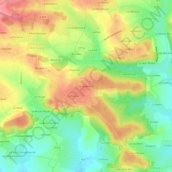 Carte topographique La Galardière, altitude, relief
