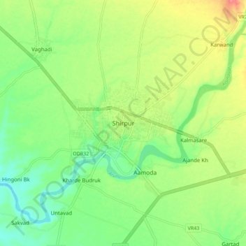 Carte topographique Shirpur, altitude, relief