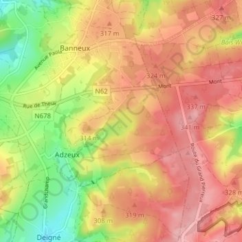 Carte topographique Fond des Boux, altitude, relief