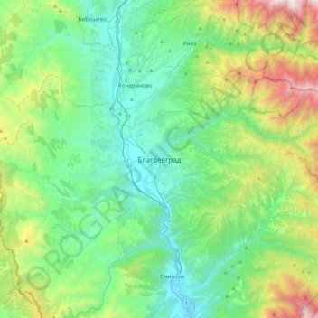 Carte topographique Blagoewgrad, altitude, relief