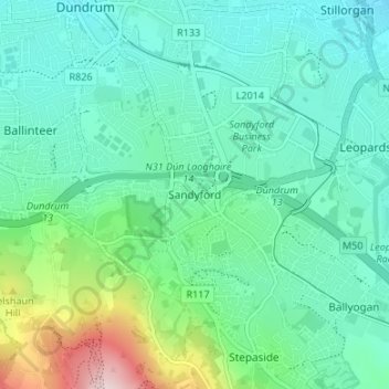 Carte topographique Sandyford, altitude, relief