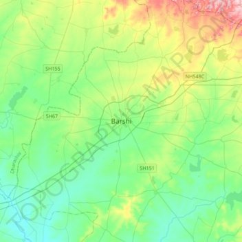Carte topographique Barshi, altitude, relief