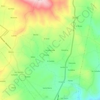 Carte topographique San Mamede, altitude, relief