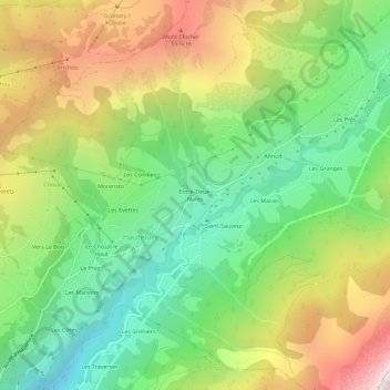 Carte topographique Entre-Deux-Nants, altitude, relief