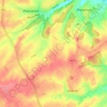 Carte topographique Les Flamandes, altitude, relief