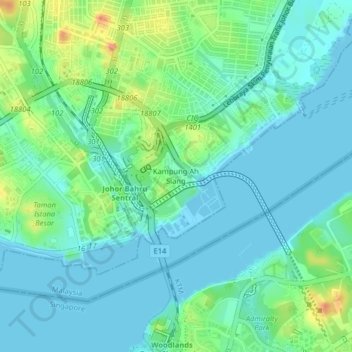 Carte topographique Kampung Ah Siang, altitude, relief