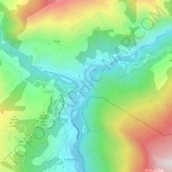 Carte topographique Rialp, altitude, relief