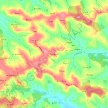 Carte topographique Gouderlou, altitude, relief