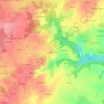 Carte topographique Kerquemaudet, altitude, relief