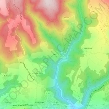 Carte topographique Le Mas, altitude, relief