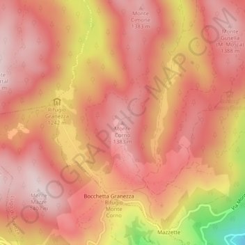 Carte topographique Monte Corno, altitude, relief