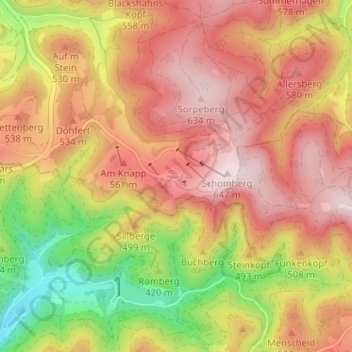 Carte topographique Wildewiese (Sauerland), altitude, relief