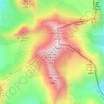 Carte topographique Pointe des Rochers Charniers, altitude, relief
