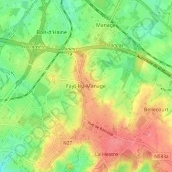 Carte topographique Fayt-lez-Manage, altitude, relief