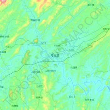 Carte topographique Longhui, altitude, relief