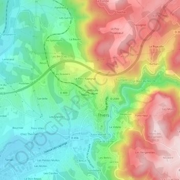 Carte topographique Les Jaiffours, altitude, relief
