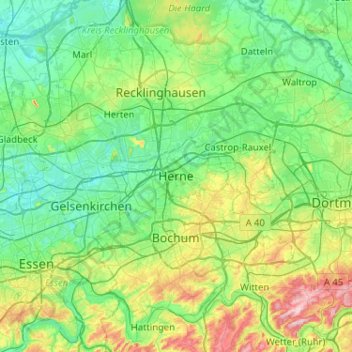 Carte topographique Herne, altitude, relief