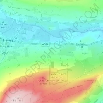 Carte topographique Burtersett, altitude, relief