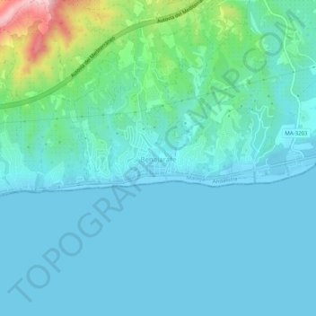 Carte topographique Benajarafe, altitude, relief