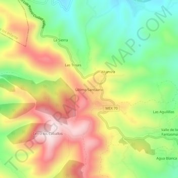 Carte topographique Último Santuario, altitude, relief