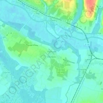 Carte topographique Chez Fruger, altitude, relief
