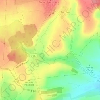 Carte topographique Pomérieux, altitude, relief
