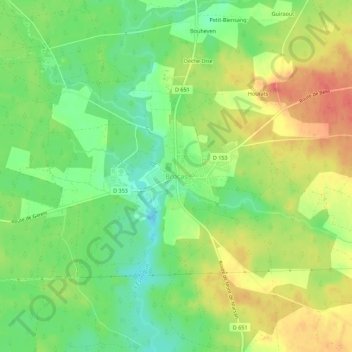 Carte topographique Brocas, altitude, relief