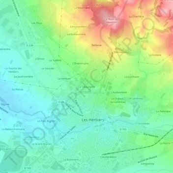 Carte topographique La Tibourgère, altitude, relief