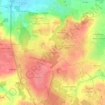 Carte topographique Landes d'Orgères, altitude, relief