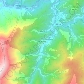 Carte topographique Malhada das Cilhas, altitude, relief