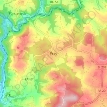 Carte topographique Prag, altitude, relief