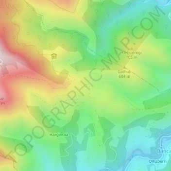 Carte topographique Gathuliko Ithurria, altitude, relief