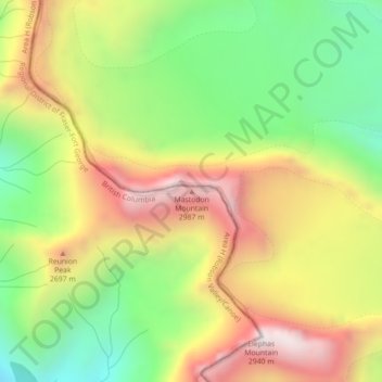 Carte topographique Mastodon Mountain, altitude, relief