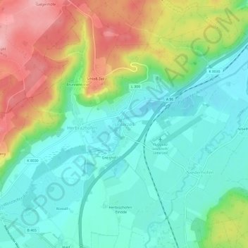 Carte topographique Unterzeil, altitude, relief